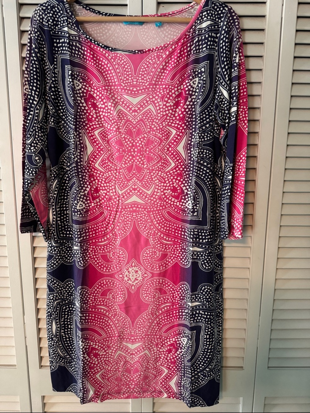 Tori Richard Sz L Women's Pink and Navy Printed ombré Shift Dress